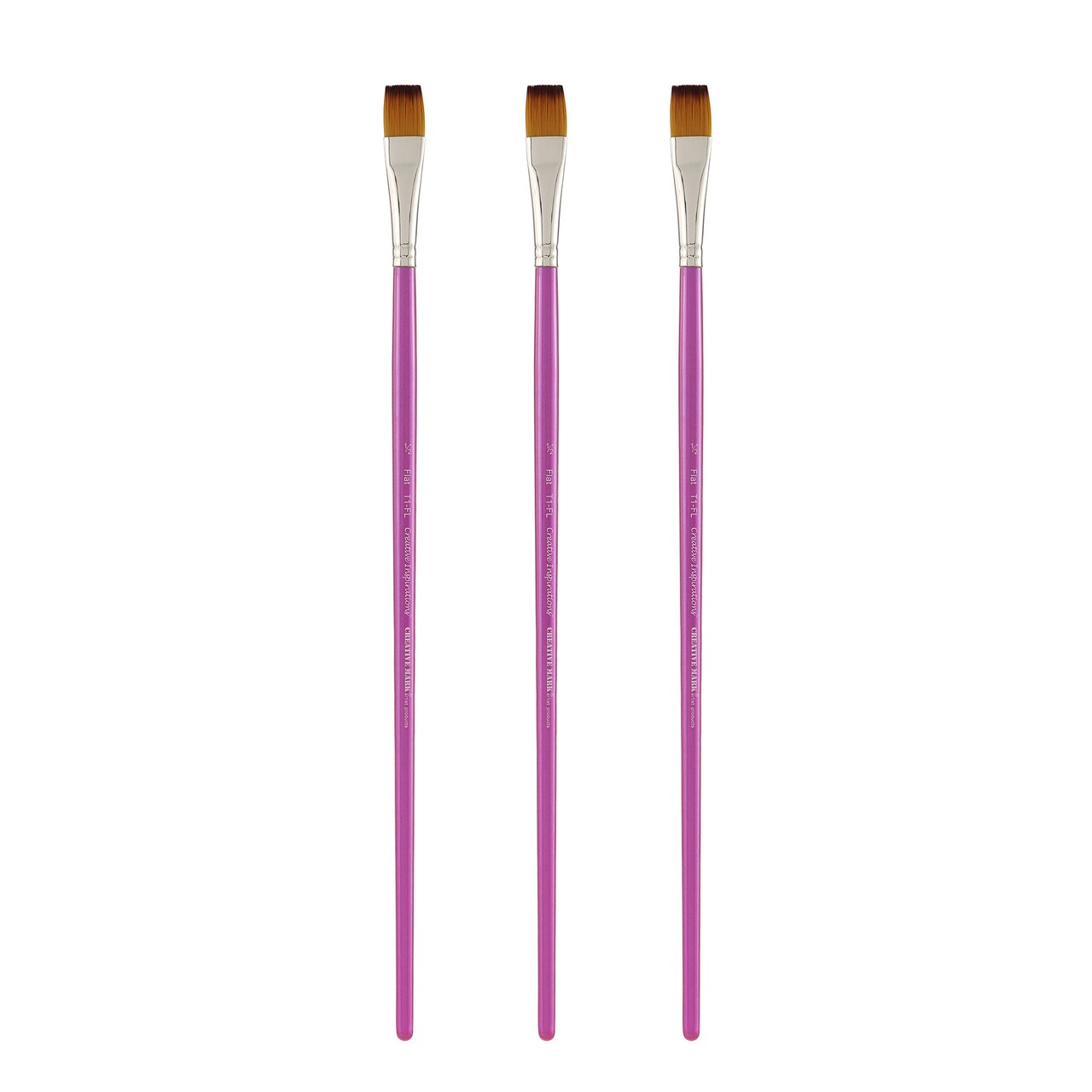 Creative Inspirations Dura-Handle Flat Long Handle Paint Brush Sets of 3 - Solid Resin Handle, Synthetic Taklon Paint Brushes, Flat Brush for Oils, Acrylics, Watercolors - Handles Will Not Chip or Crack